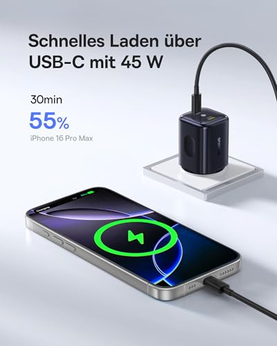 Baseus PicoGo II 45W USB C Ladegerät, 2-Port USB C Netzteil PD 3.0 PPS Schnellladegerät Kompatibel mit iPhone 17/17 Pro Max/16-12… – Ansicht 2