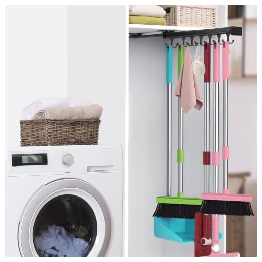 DegMongee Pull Out Broom Holder With Adjustable Double Row Sliding Hook, Multifunctional Slide Broom And Mop Storage/Organizer Garage Organization Hooks, for Closet Laundry Garage Kitchen - 16.14inch
