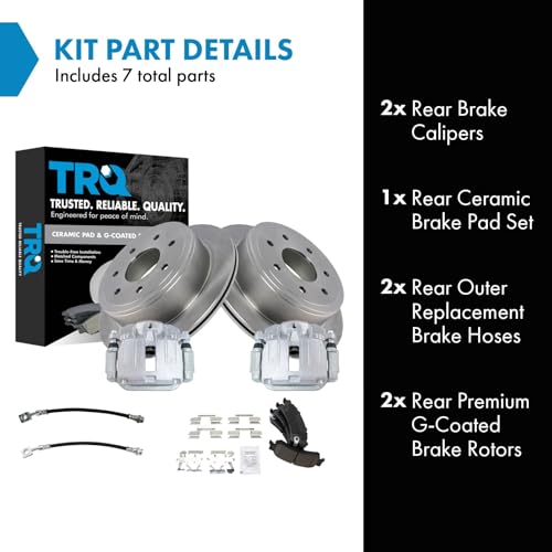 Image of TRQ Rear Brake Pad and Rotor Set Ceramic Coated Rotors Calipers Compatible with 2000-2001 Chevrolet Tahoe GMC Yukon