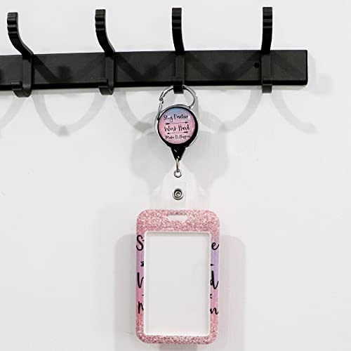 Cute Lanyard With Id Holder Pink Case And Retractable Badge Reel Clip, Glitter Arrow Motivational Keychain Key Lanyard For Women Work Nametag Teacher #TOP4