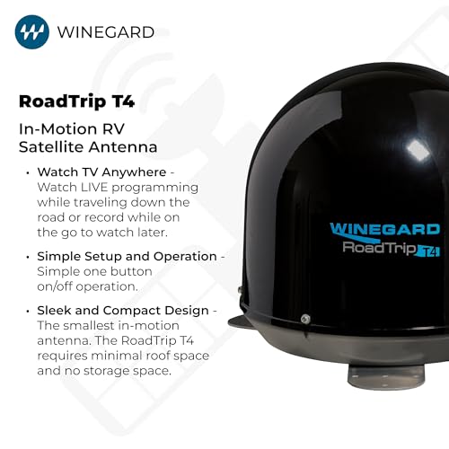 Image of Winegard RT2035T Roadtrip T4 in-Motion RV Satellite Antenna - Automatic Multi-Satellite Tracking - Roof Mount Dome - High-Performance Mobile TV - Black
