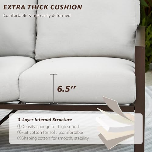 Image of NATURAL EXPRESSIONS Patio 3 Seater Sofa Patio Furniture Set Outdoor Deep Seating Couch with 6.5'' Thick Olefin Cushion,High Back Metal Frame for Garden,Front Porch, Deck, Balcony, Backyard