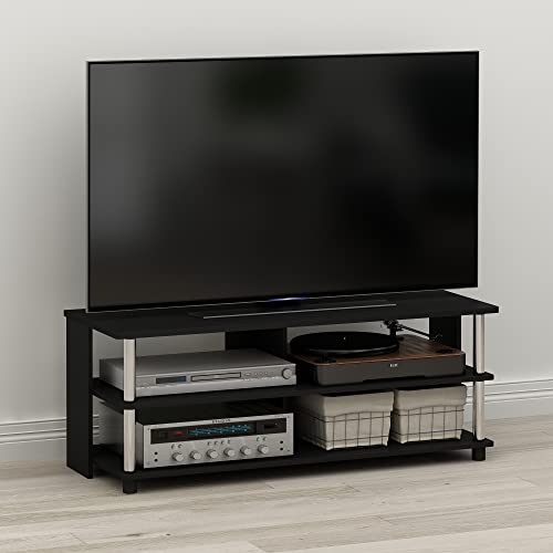 Image of Furinno Sully TV Stand, 3-Tier Rectangular Entertainment Center with Shelf, TV Console for TV up to 48 Inch, Open Frame for Cable Management, for Living Room, Bedroom, Dark Americano