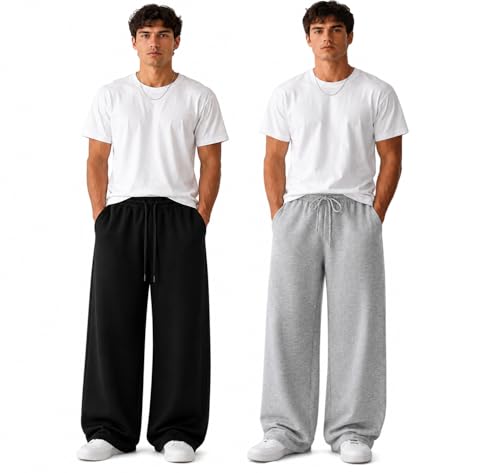 Image of Men's and Women's Baggy Track Pants, Baggy Streetwear, Cotton Track Pants, Elastic Waist & Relaxed Fit Bottoms