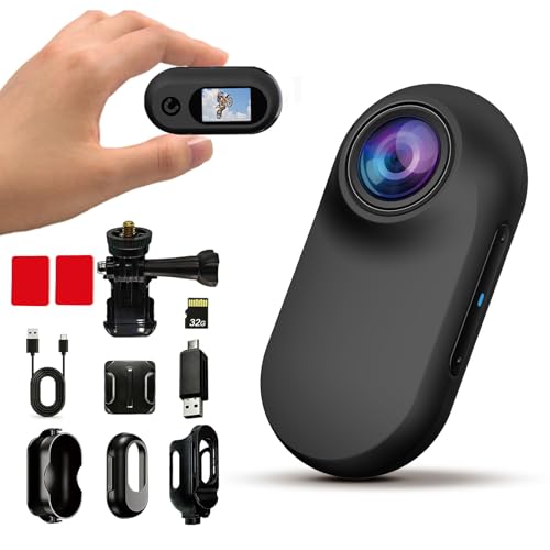 Xilecam Mini Action Cam1080P und 32 GB Speicherkarte Helmkamera Motorrad Bodycam Mini ski Kamera Multifunctional Accessories Body Cam(Schwarz)