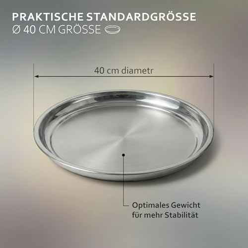 Rundes Tablett Aus Edelstahl Ø 40 cm - Serviertablett - Tablett Für Kaffee - Getränke - Partys - Bars - Restaurants Und Zuhause - Essenstablett Für Küchen - Gastrotablett - Dekotablett
