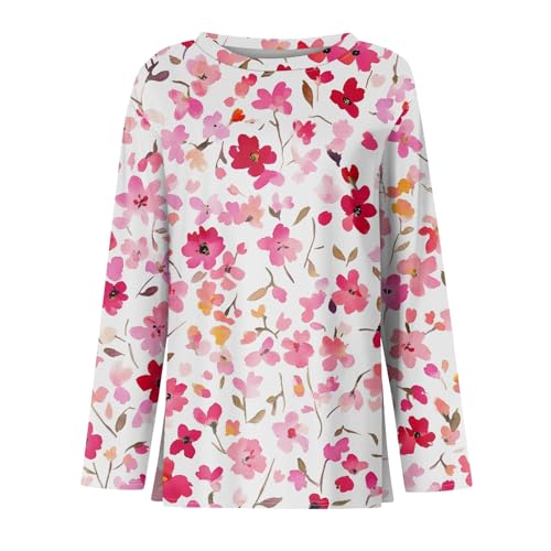 Long Sleeve Shirts for Women 2025 Fall Fashion Basic Trendy Crew Neck Floral Printed Casual Tops3