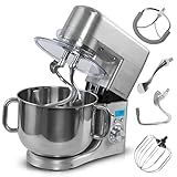 classbach® Küchenmaschine 10 Liter, 1500 Watt XXL-Teigmaschine mit 7 Stufen inklusive 3 Aufsätzen mit Schneebesen und Spritzschutz, Rührgerät Küche/Rührgeräte Knetmaschine C-KM 4002