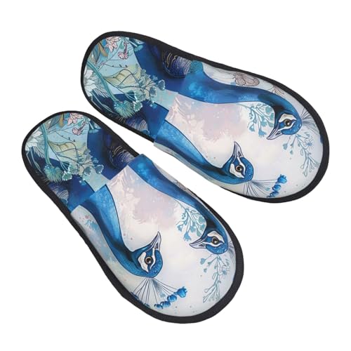 Peacock Feather Flower Slippers for Women, Boho Ethnic House Slippers Non-slip Indoor Bedroom Slippers Warm Cozy Memory Foam Home Shoes