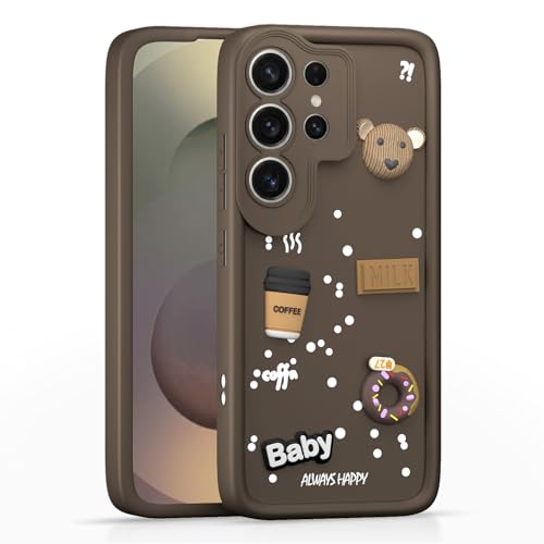 Image of Pikkme Back Cover for Samsung Galaxy S25 Ultra 5G | 3D Bear Silicone Cute & Fun Coffee Cartoon | Full Body Protection Bumper Case (Brown)