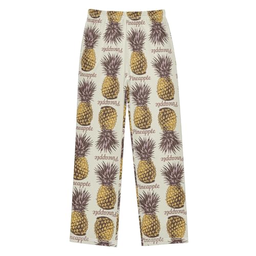 ZZXXB Retro Pineapple Boys Long Pants Soft Trousers Elastic Waist Kids Lounge Bottoms with Pockets S-XL