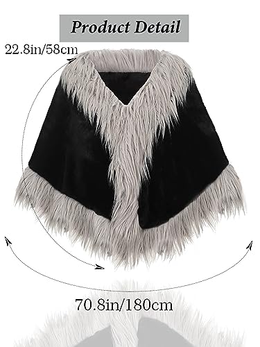 Aukmla Wedding Faux Fur Shawls and Wraps Bridal Fur Coat Winter Cape Stole with Rhinestones Brooch for Brides and Women4