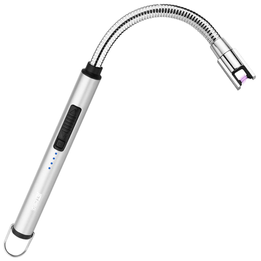 Candle Lighters USB Rechargeable Arc Electric Lighter with 360 Flexible Neck for Candle BBQ Camping Silver