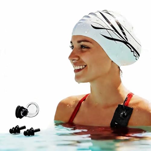 Extra Large White Silicone Swim Cap for Long Hair - Odor-Free 3D Molded Ear Pockets Non-Slip Ultimate Fit for Women & Men Adults