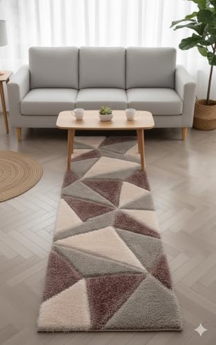 Image of 2x6 ft Shaggy Rug Runner - Fluffy Geometric Carpet for Hallway, Bedroom, and Studio with Minimalist Appeal