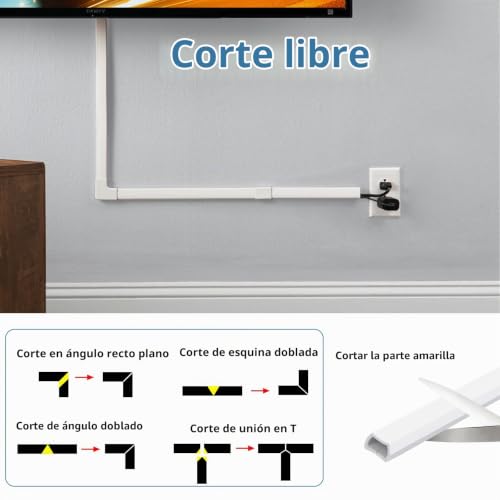 Miniatura 4 de 2 Metros Canal De Cable Flexible, 15mmx 10mm Cable Canaleta Cables Pared Adhesivo, Cables Pequeña De Tv Para Sistema, Cables En El Suelo De La Pared, Blanco