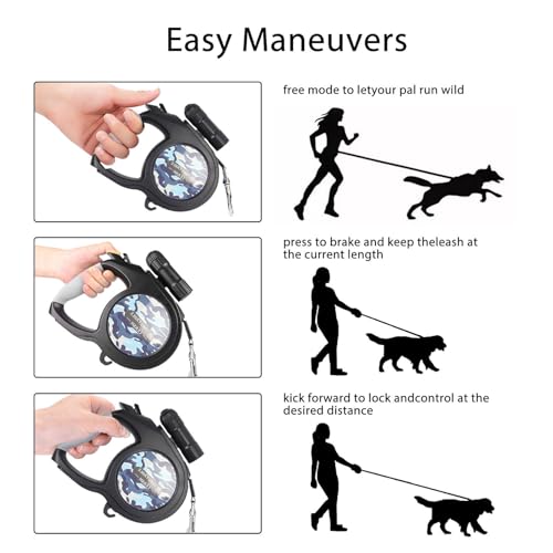 ColdShine 8M Einziehbare Hundeleine Gurt Rollleine für Hunde Einziehbar Gurt Leine Mit Abnehmbarer Taschenlampe rutschfest-Griff für Kleine Große Hunde bis 50kg
