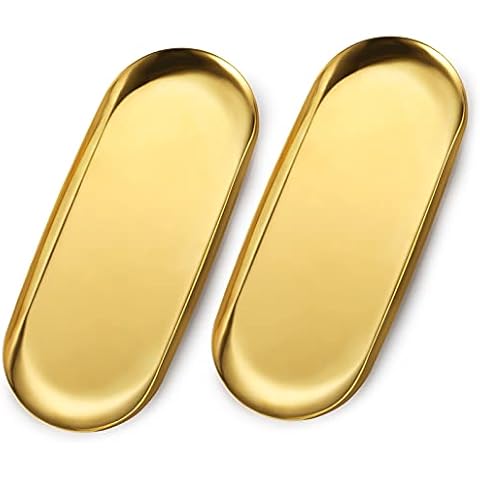 Bandeja Extragrande Dorada de Acero Inoxidable Ecooe para Cosméticos y Joyas - Paquete de 2 (30 cm) Cover