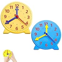 Syylqyr 2 PCS Yeelow and Blue Learn to Tell the Time Clock, Educational Kids Clock 24 Hour for Kids Home, Classroom,Nursery School Learning Teaching Clocks for Children forKids