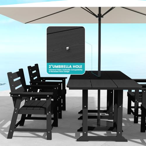 Image of 7-Piece Dining Set, HDPE Table & 6 Chairs, Black | HDPE Dining Set,67 inch Table+6 Chairs, 380 lbs, 304 Stainless, All-Weather,No Rust No Crack,Outdoor Patio Garden