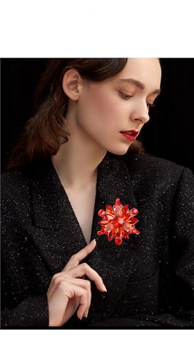 Image of Rhinestone Flower Brooch - Red /Yellow /Blue /Green Crystal - Big Large Wedding Ball Birthday Party Elegant Clothing Hat Bag Accessories Jewelry for Women