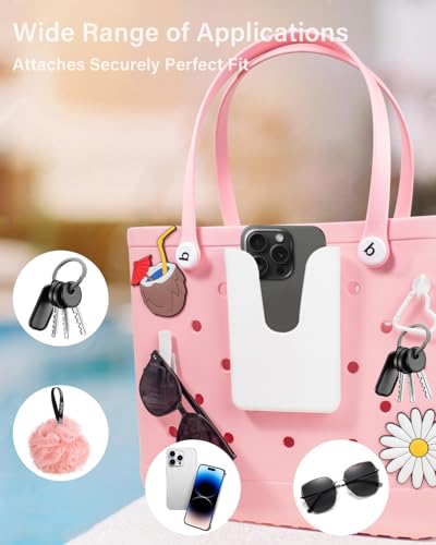 Image of Silicone Phone Holder Compatible with Bogg Bag, Phone Case Holder Charms Accessory for All Bogg Bags and Beach Bag, Phone Holder Attachment for Beach Tote Bags, With 2Pcs Charms & 2Pcs Key Hook(White)