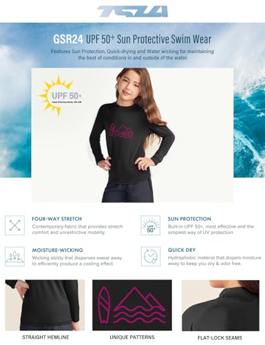 Image of TSLA Girls Long Sleeve Rash Guard Shirt, UV /SPF Water Beach Surf Swim Top, UPF 50+ Sunscreen Swimwear Shirts