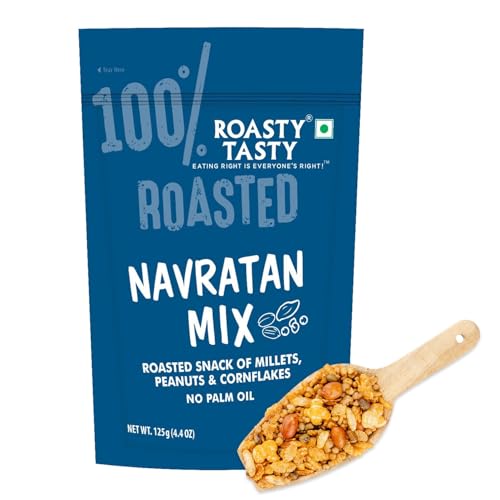 Image of Roasty Tasty Navratan Mix 125g | Healthy Roasted Namkeen with Millets, Peanuts & Dry Fruits | No Palm Oil Snacks & Millet Namkeen | No Added Sugar | Protein-Rich Indian Snack | Guilt-Free Tea Time Mix | Clean Label Snacks for Adults