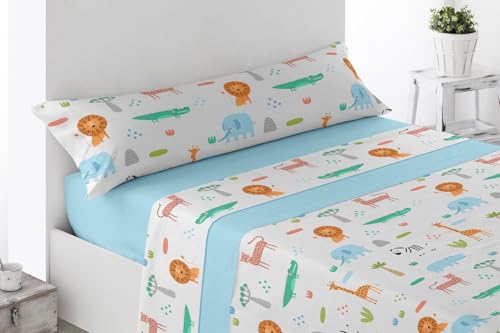 Energy Colors Textil Hogar - Festival - Juego Sábana Cama 90 Verano 3 Piezas. Bajera, encimera, Funda Almohada Microfibra (Zigy Azul)