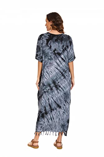 Image of Beautybatik Women Hippie Tie Dye Caftan Kaftan Loungewear Maxi Plus Size Long Dress XL to 4X