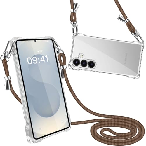Peipeizi Galaxy S25 ケース ショルダー クリア 肩掛け 首掛け SC-51F SCG31 スマホケース斜め掛け カバー 耐衝撃 米軍MIL規格取得 人気 韓国 柔軟 黄変なし(ブラウン)