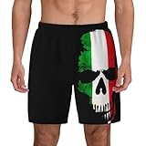 Jofuler Italian Flag Skull Swim Shorts for Men, Quick Dry Board Shorts Breathable Fit Hawaii Beach Shorts Bathing Suits Large