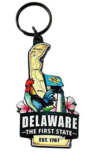 Westmon Works Delaware Keychain Souvenir with State Map and Flag