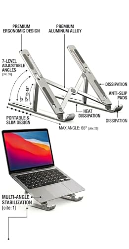 Image of Aluminium Laptop Stand with 7 Different Adjustable Angles, Wide Compatibility, Improved Cooling and Ventilation, and Scratch Protection, Compatible for All Types of Laptop