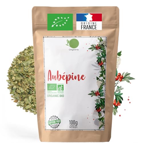 ORIGEENS TISANE AUBEPINE BIO 100gr Origine France | Feuilles et Sommités Fleuries | Tisane Aubépine Bio Cultivée et Conditionnée en France