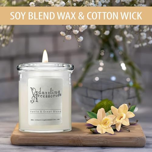 Vedazzling Vanilla and Ocean Soy Wax Candle - 16 oz, Dual Wick, 50 Hour Burn Time, Handpoured in NYC, Paraffin-Free, Eco-Friendly