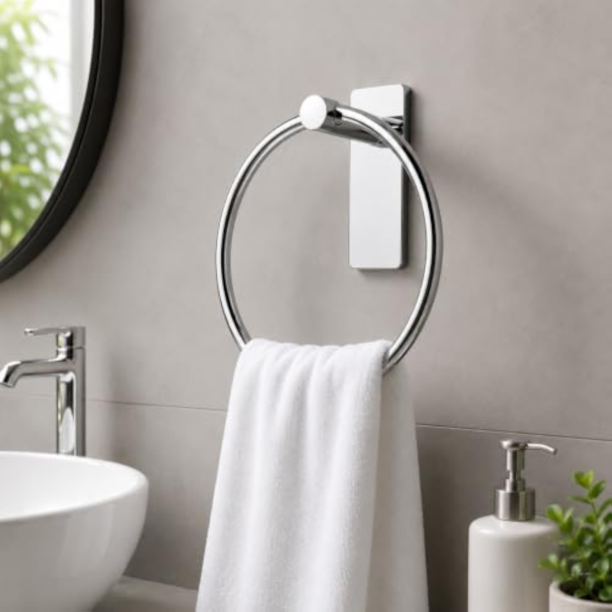 Stainless Steel Self Adhesive Towel Ring Holder, No Drill