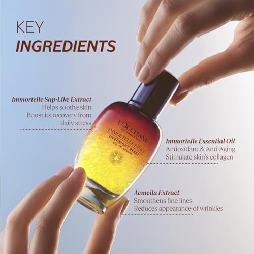 Image of L'Occitane Immortelle Overnight Reset Serum Mini,5 ml |Anti-Aging Night Serum with Immortelle, Acmella & Gardenia Extracts | Lifts, Soothes Fine Lines & Restores Radiance | Premium Clean Beauty