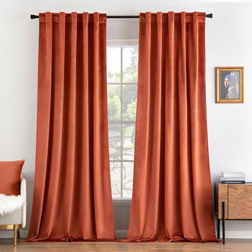 Image of MIULEE Velvet Curtains Extra Wide 66x84 inches Fall Burnt Orange Curtains | Luxury, Room Darkening Curtains for Sliding Door Bedroom Living Room, Thermal Insulated, Window Drapes, Back Tab, 2 Panels