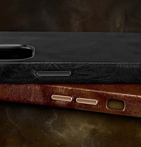 Coque en cuir de vache ciré pour iPhone 14 Pro, étui rétro marron élégant et durable - 5