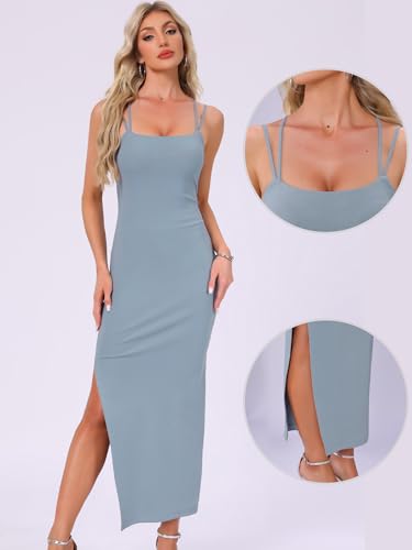 Allegra K Spaghetti Strap Bodycon Dresses for Women Sleeveless Casual Slit Maxi Dress 20252