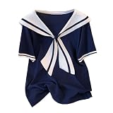 KUFEIUP Women's Sailor Collar Tops Plus Size Summer Knit T-shirt (US, Alpha, XX-Large, Regular, Regular, Dark Blue)