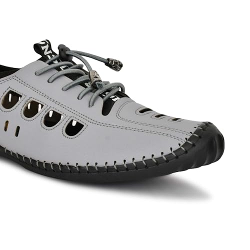 Image of OZJI Faux Leather Stylish sandals (Grey, UK Footwear Size System, Adult, Men, Numeric, Medium, 6)