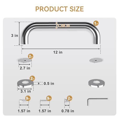 Image of AmazerBath Shower Grab Bars for Seniors Anti Slip, Bath Safety Grab Bar for Needy, Stainless Steel Bathroom Safety Grab Bars, Thickened Bar Bigger Base Holds 500LBS, 12 inch L x 1.25 inch D, Brushed Nickel