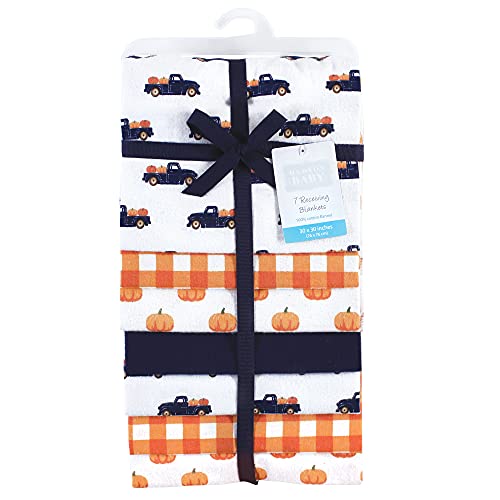 Image of Hudson Baby Unisex Baby Cotton Flannel Receiving Blankets Bundle, Pumpkin Truck, One Size