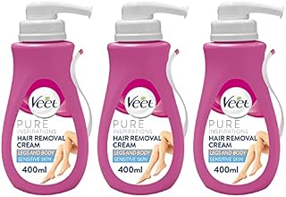 Veet Pure Inspirations Hair Removal Cream, Aloe Vera And Vitamin E For Sensitive Skin, Gentle Shaving, 400ml Pump (Pack Of 3 x 400ml Pump)