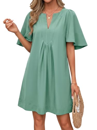 Image of Wenrine Womens Flutter Short Sleeve Mini Dress Casual V Neck Loose Flowy Summer Dresses