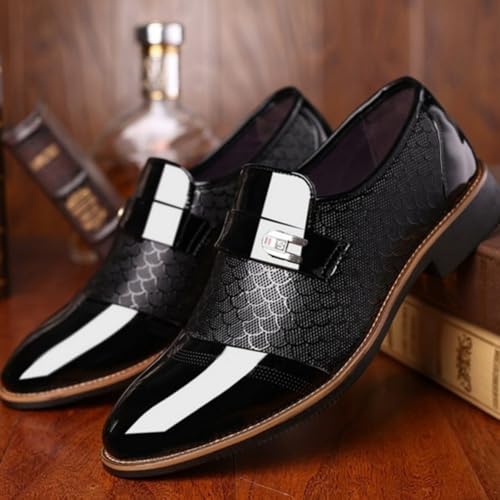 Men's Patent Leather Dress Shoes - Black Oxford Formal Business Tuxedo Slip-On Lace-Up Classic Wedding Work Shoes US6-154