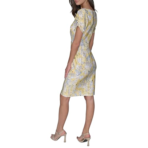 Image of KARL LAGERFELD Short Ruched Sleeve Jewel Neck Sheath Mini Dress