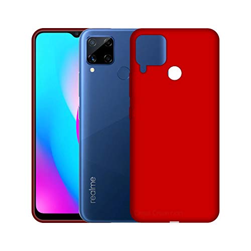 Image of Case Creation Liquid TPU Silicone Cover for Realme C12 Soft Case,Anti-Dirty Slim Case Frosted Matte Cute Candy TPU Raised Bezel (Splash of Color) Back Case Cover for Realme C12 - Glamour Red